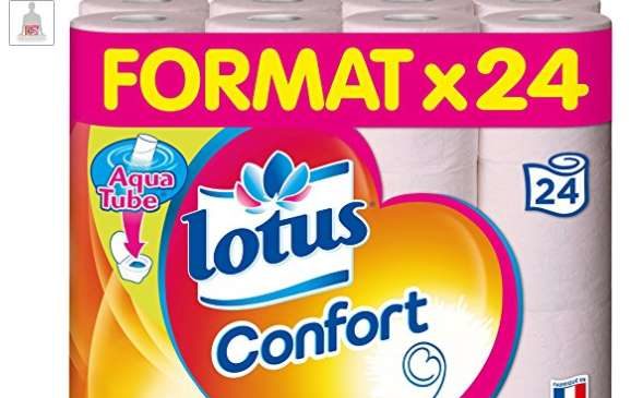 lot de 24 rouleaux de papier toilette Lotus Confort double épaisseurs pas cher