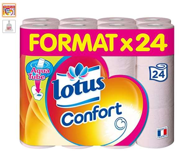 lot de 24 rouleaux de papier toilette Lotus Confort double épaisseurs pas cher