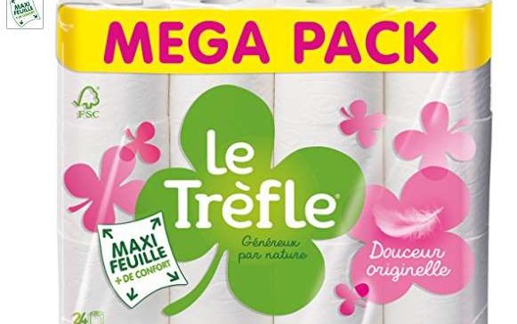 pack 24 rouleaux de papier toilette Le Trefle Maxi Feuilles pas cher