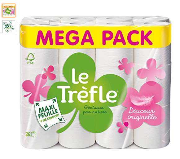 pack 24 rouleaux de papier toilette Le Trefle Maxi Feuilles pas cher