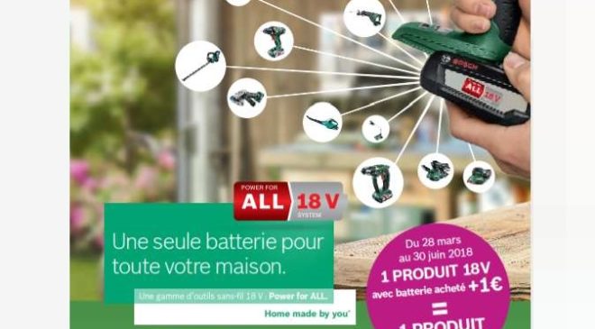 1 article Bosch 18V avec batterie acheté = 1 produit à 1€