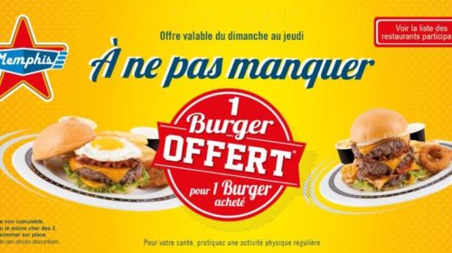 1 burger offert chez Memphis Coffee