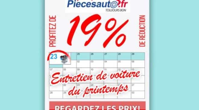 19% de remise sur tout le site PiecesAuto