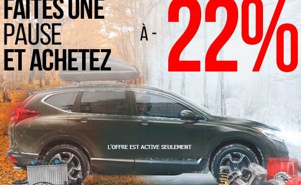 22% de remise sur Pieces Auto