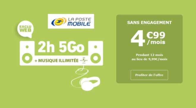 4,99€ forfait 5Go La Poste Mobile musique illimitée