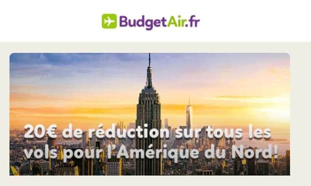 Billet d’avion Etats-Unis moins cher : -20€ sur tous billets réservés (-15€ autres destinations) Budget Air ✈️