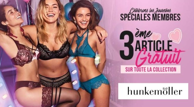 Lingerie Hunkemöller 2 articles achetés = le 3ème gratuit