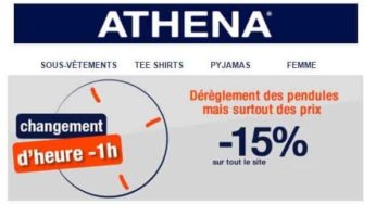 15% de remise sur tout le site Athéna pour le changement d’heure