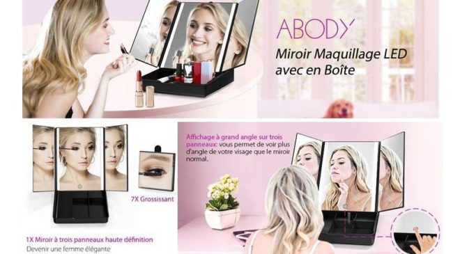 17,99€ la boite miroir de maquillage lumineux (loupe x7) Abody