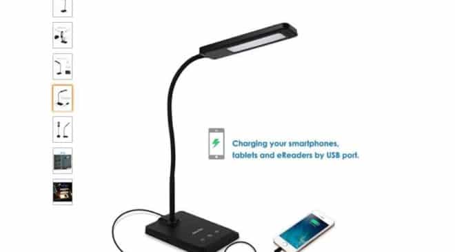 9,99€ la lampe de bureau avec réglage luminosité et port USB (classe A++) Albrillo