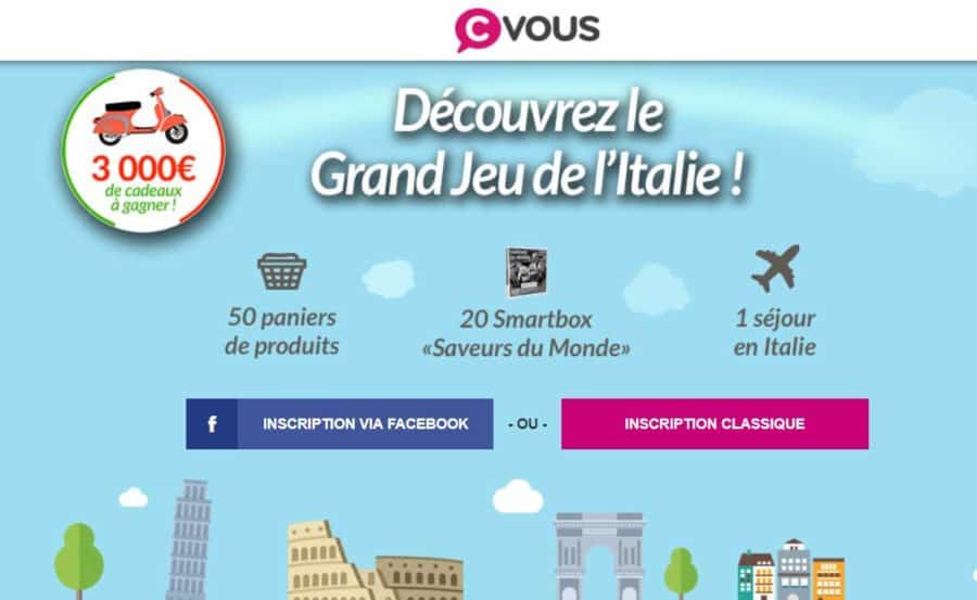 Jeu concours CVous : 1 séjour en Italie, Smartbox et paniers de produits à gagner !