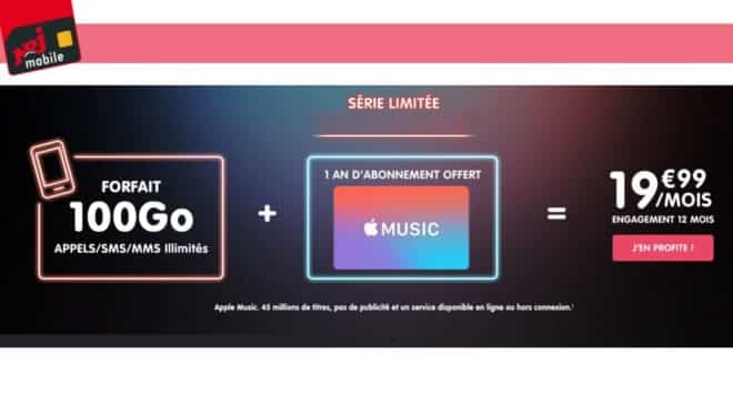 forfait NRJ Mobile 100Go + Apple Music gratuit pendant 1 an