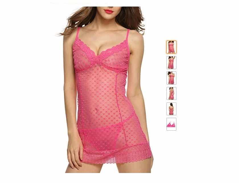 nuisette transparente dentelle Pagacat et string pas cher