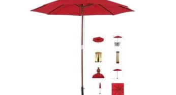 Moins de 30€ le parasol pied bois avec toile résistante à l’eau et système anti-vent Ikayaa port inclus