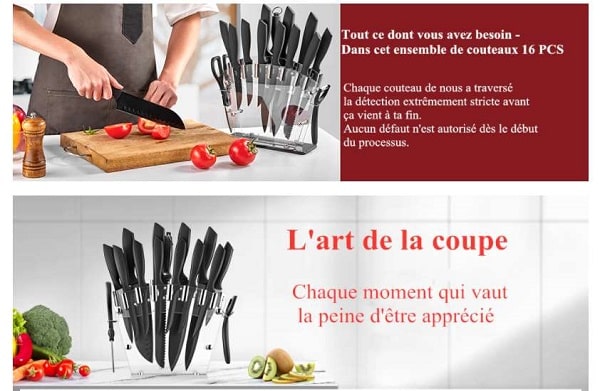set de couteaux deik 13 couteaux + aiguisoir + ciseaux + éplucheur + support