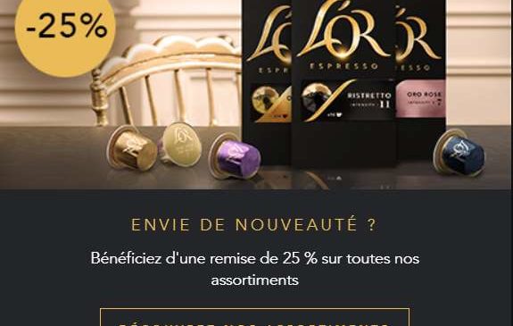 25% sur tous les packs de capsules de cafés L’OR