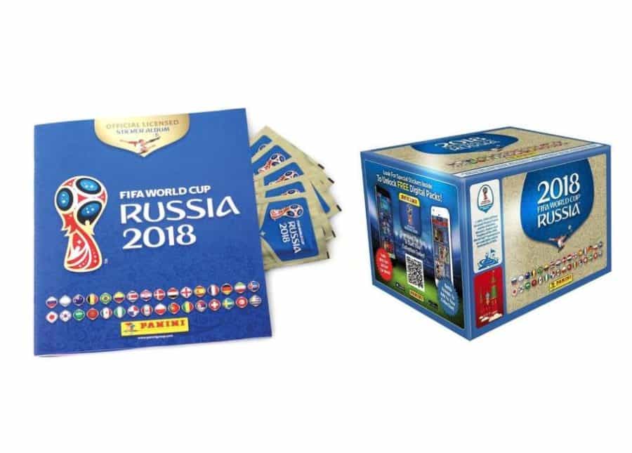 Stickers Panini coupe du monde Russie 2018 pas chers : 29,95€ les 50 pochettes (250 stickers) ou 59,99€ les 100 pochettes