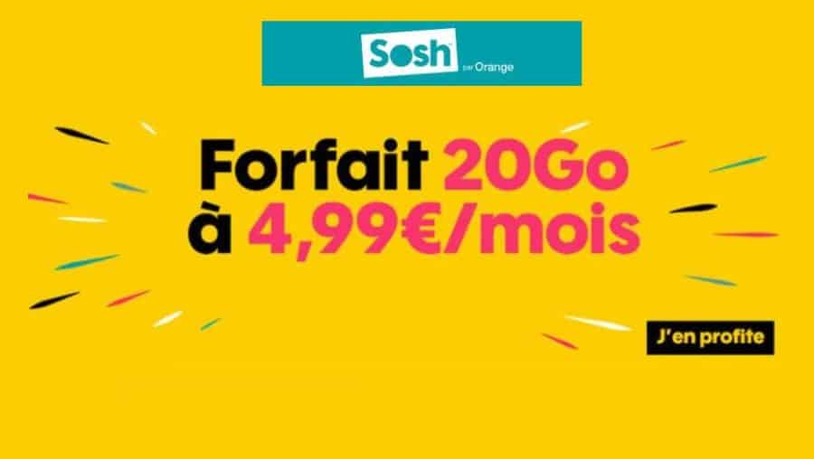 Vente Flash forfait mobile 20Go SOSH à seulement 4,99€/mois (au lieu de 19,99€)