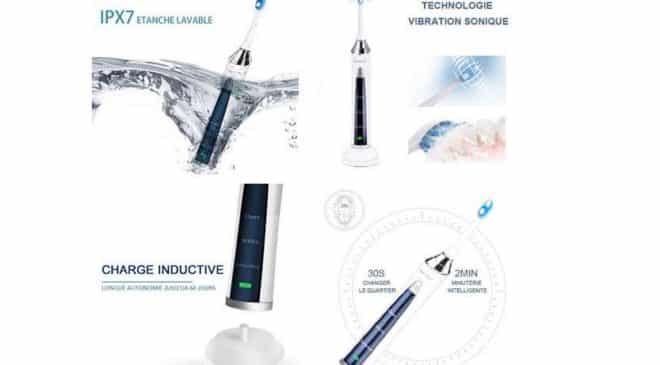 brosse à dents électrique rechargeable (60 Jours autonomie) 3 modes et 3 têtes de rechange