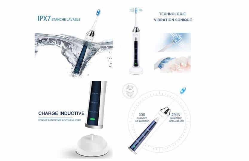 22,39€ brosse à dents électrique rechargeable (60 jours autonomie) 3 modes et 3 têtes de rechange SweetLF