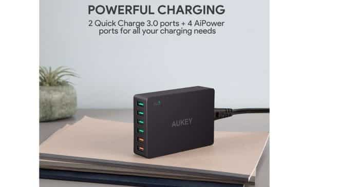 moins de 19€ le chargeur USB 6 ports Aukey dont 2 Quick Charge