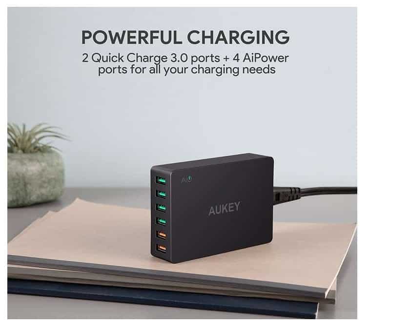 moins de 19€ le chargeur USB 6 ports Aukey dont 2 Quick Charge