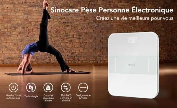 pèse personne connecté (poids 180kg et masse corporelle) Sinocare 