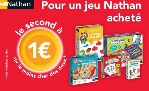 1 Jeu Nathan Acheté = Le Second à 1€ Offre De Remboursement