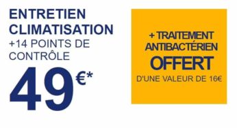 Offre climatisation auto 49€ le forfait Entretien Climatisation Norauto + traitement antibactérien gratuit (valeur 16€)