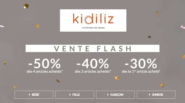 Pré-soldes Kidiliz : -30% dès le 1er article / -40% dès 3 articles / -50% dès 4 articles