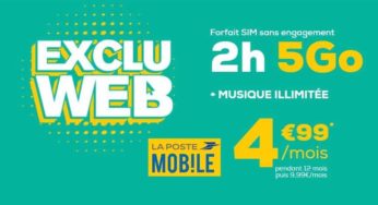 4,99€ forfait 5Go La Poste Mobile musique illimitée, 2h appel, SMS/MMS illimités