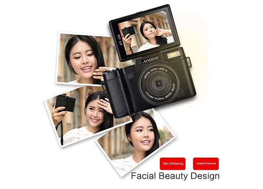 38€ appareil photo Full HD 24MP Zoom x4, grand angle avec écran dépliable (pour Selfie) Andoer CDR2