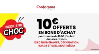 Conforama offre 10€ tous les 100€ sur électroménager, déco, image, son et multimédia
