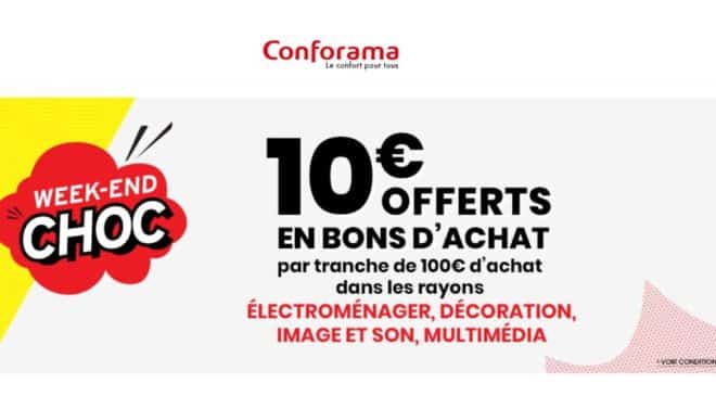 Conforama offre 10€ tous les 100€