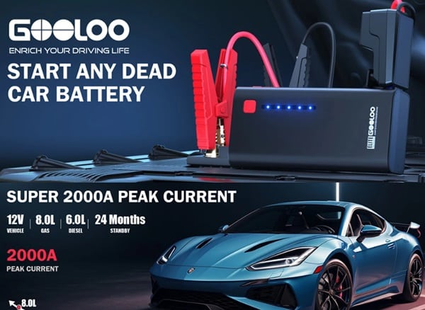 puissant démarreur de voiture de secours 2000a 13200mah gooloo ge1200