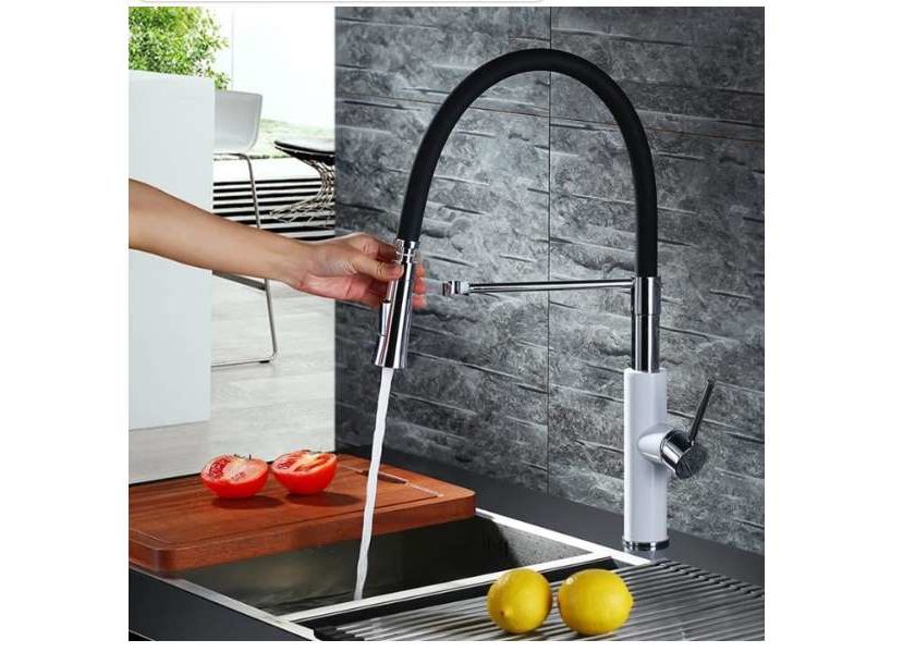 Soldes robinet mitigeur avec douchette en silicone extractible Homelody