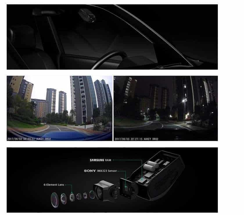 caméra de voiture Full HD Aukey vision nocturne grand angle détecteur mouvement