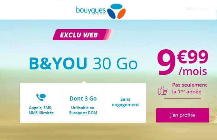 Exclu Web : forfait B&You 30Go Série Spéciale à 9,99€/mois A VIE