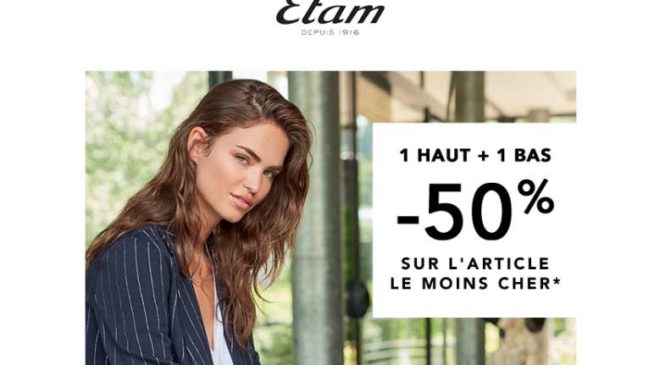 1 haut + 1 bas Etam -50% sur le moins cher