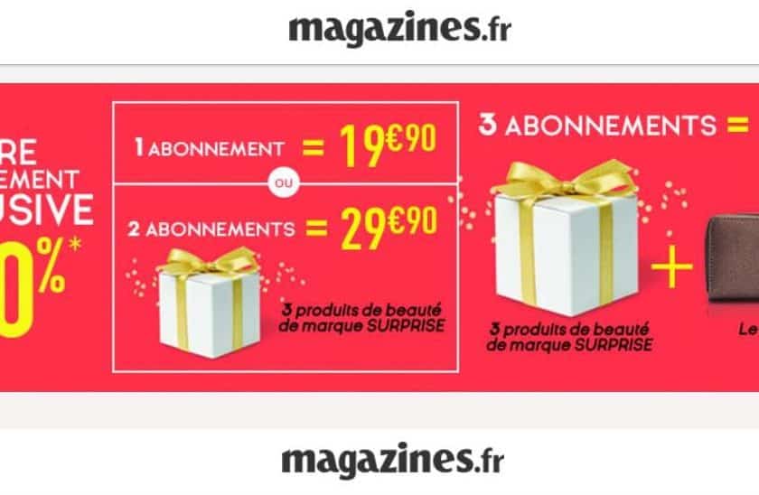 29,90€ abonnement 2 magazines au choix + cadeau beauté