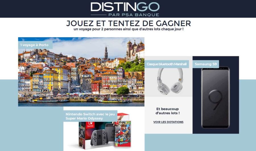 Jeu concours instant gagnant PSA Banque : week-end à Porto, Samsung S9…