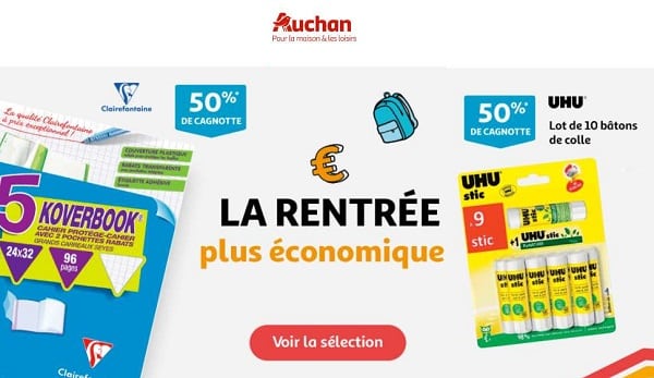 Rentrée des classes Auchan : plus de180 articles jusqu’à 50% de crédit sur la carte Auchan