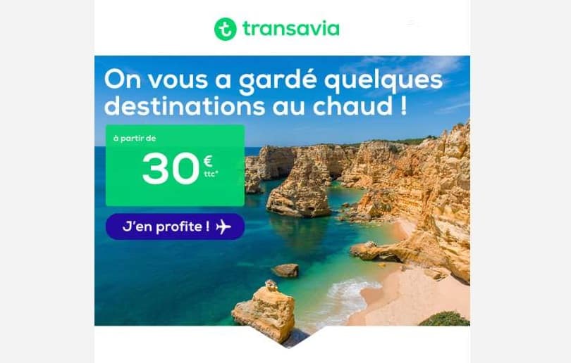 Vol pas cher ✈️ à partir de 30€ le billet Transavia (Faro, Ibiza, Malaga, Barcelone…)