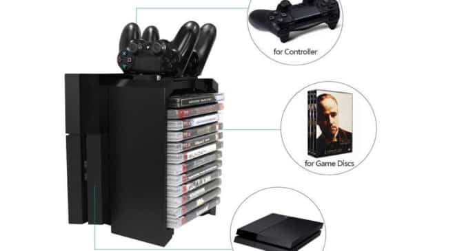 support vertical pour PS4, avec chargeur joystick et rangement pour jeux Docooler