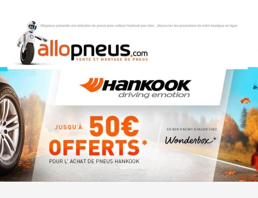 Jusqu’à 50€ offert sur l’achat de pneus Hankook