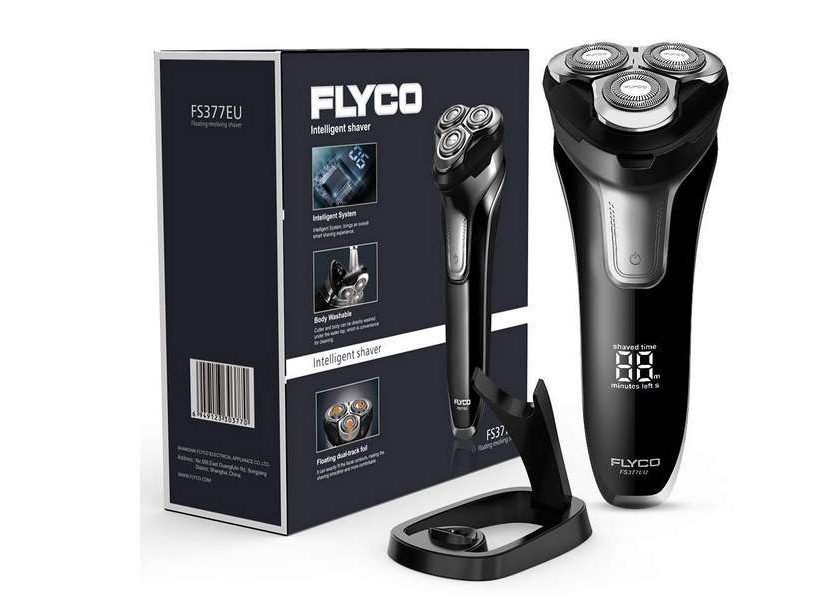 rasoir 3 têtes flexibles Flyco Wet&Dry, rechargeable, écran LED