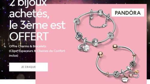 2 bijoux Pandora achetés = le troisième offert