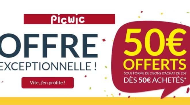 50€ d’achat sur Picwic 50€ remboursés en 2 bons d’achat