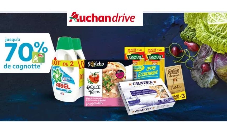 Auchan Drive : jusqu’à 70% du prix cagnoté sur 182 articles !