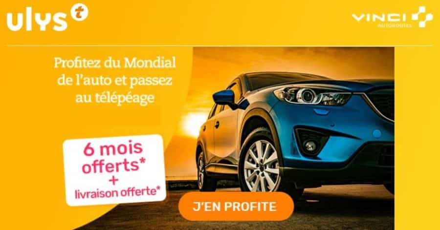Offre Mondial de l’auto télépéage Ulys by Vinci : 6 mois offerts + livraison gratuite